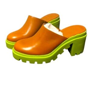 Gianni Bini GB End-Game Leather Lug Sole Mules Y2K Style Women’s Size 9.5